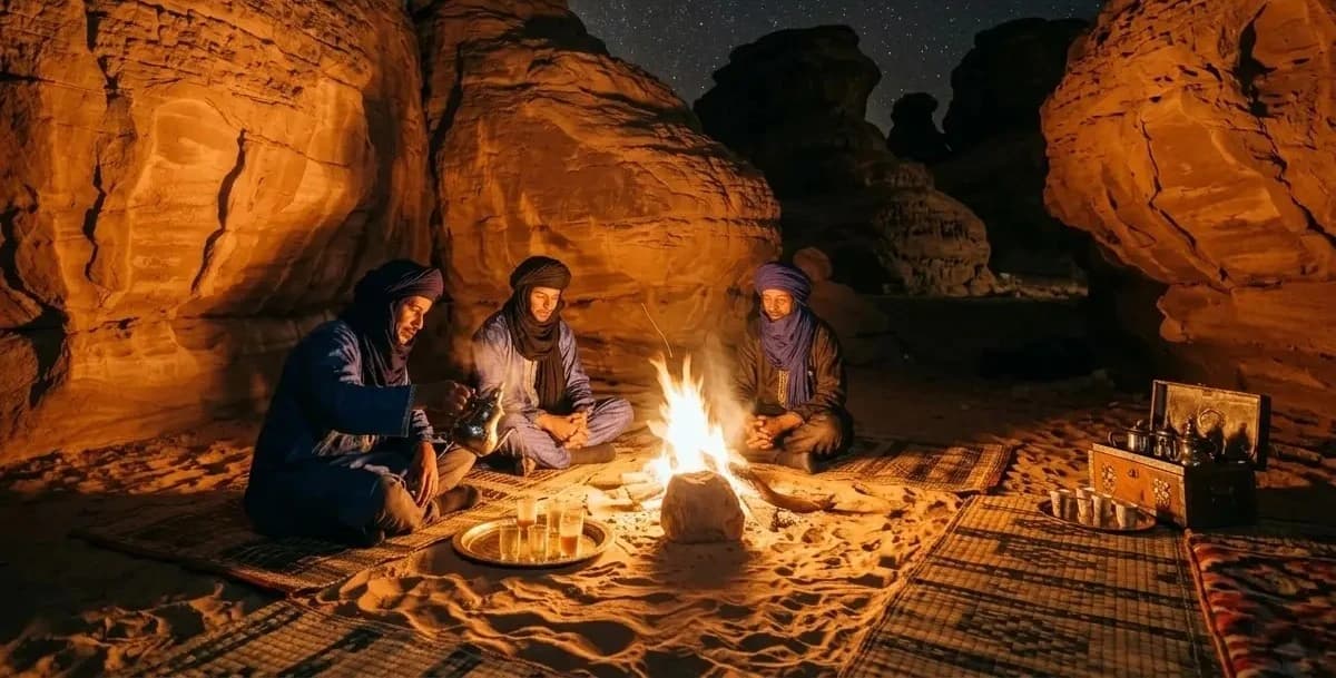 Au cœur de la culture nomade : rituels du thé, pain de sable et vie au désert