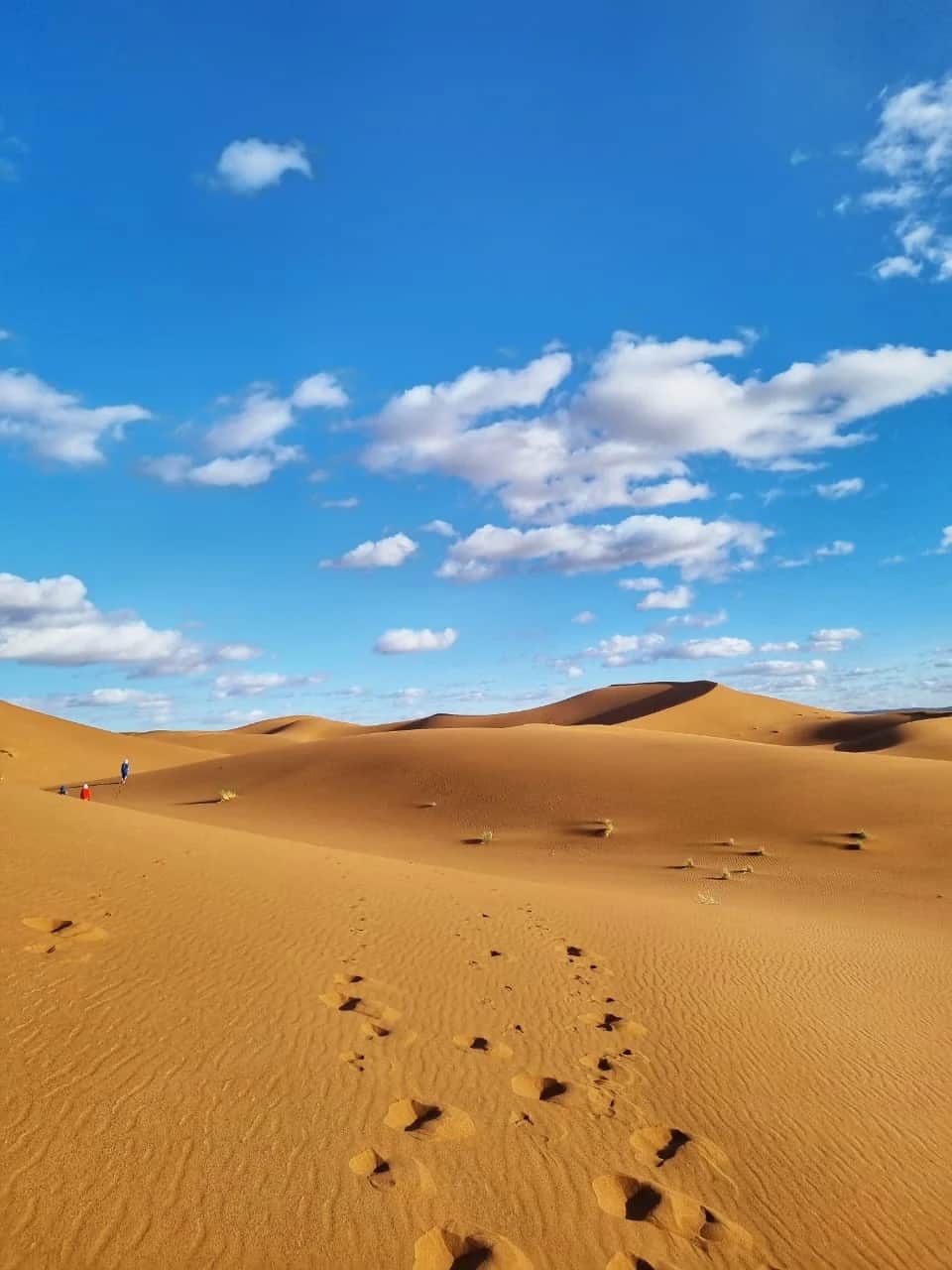 Empreintes dans le sable sous un ciel infini